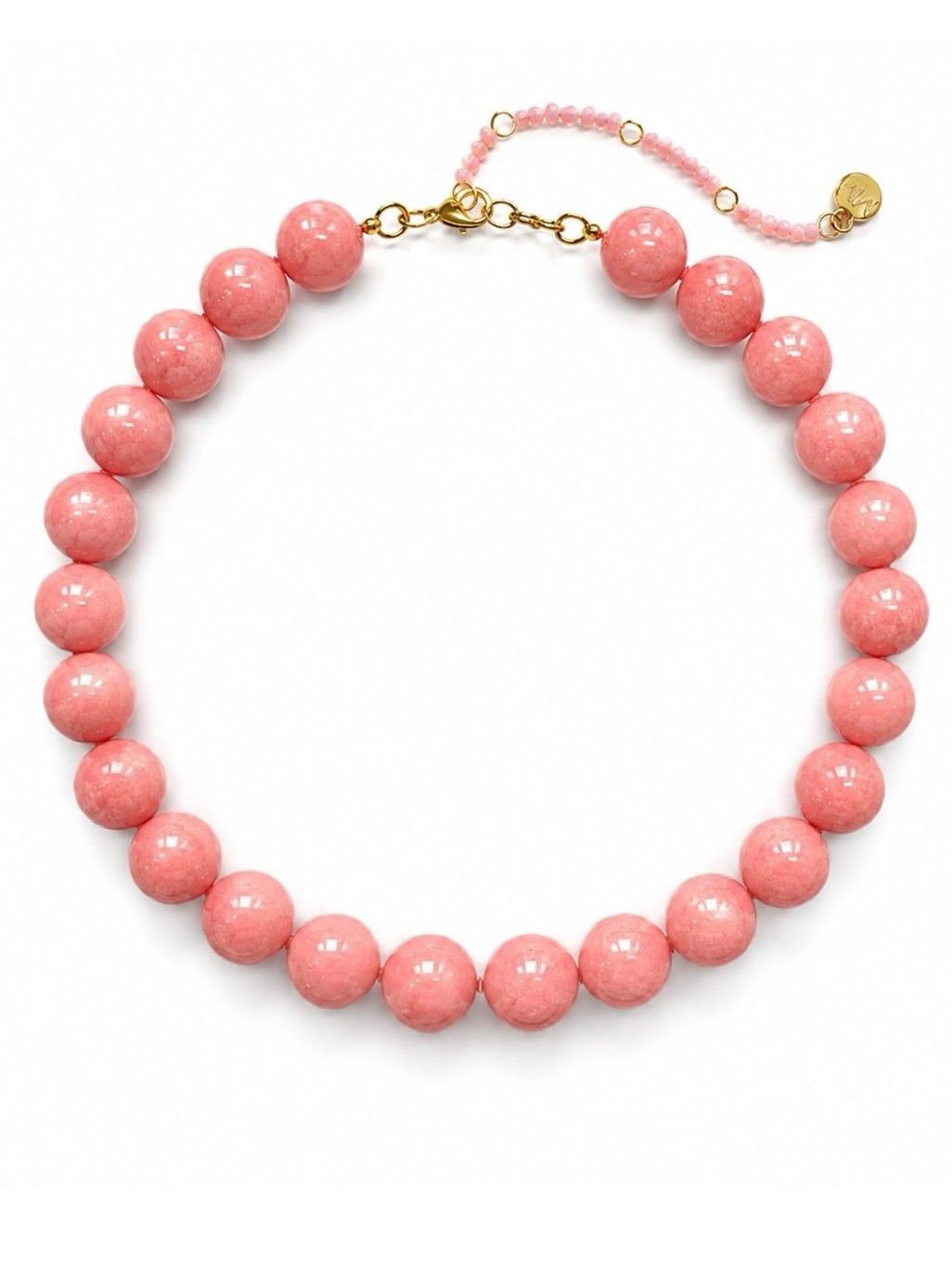 Pink Agate Beaded Necklace With Gold Accents - Women's Jewelry